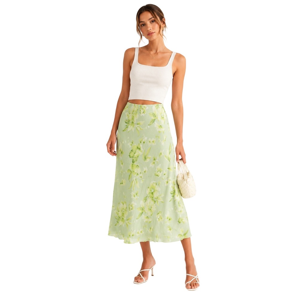 Unbranded‎ Y2K Revival Chiffon Floral Midi Skirt Green M